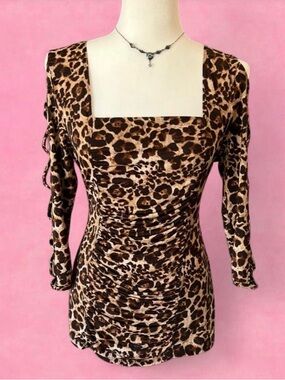 Dots vintage 80’s/90’s Leopard Print Square Neck Top - Brown, Cream mini dress